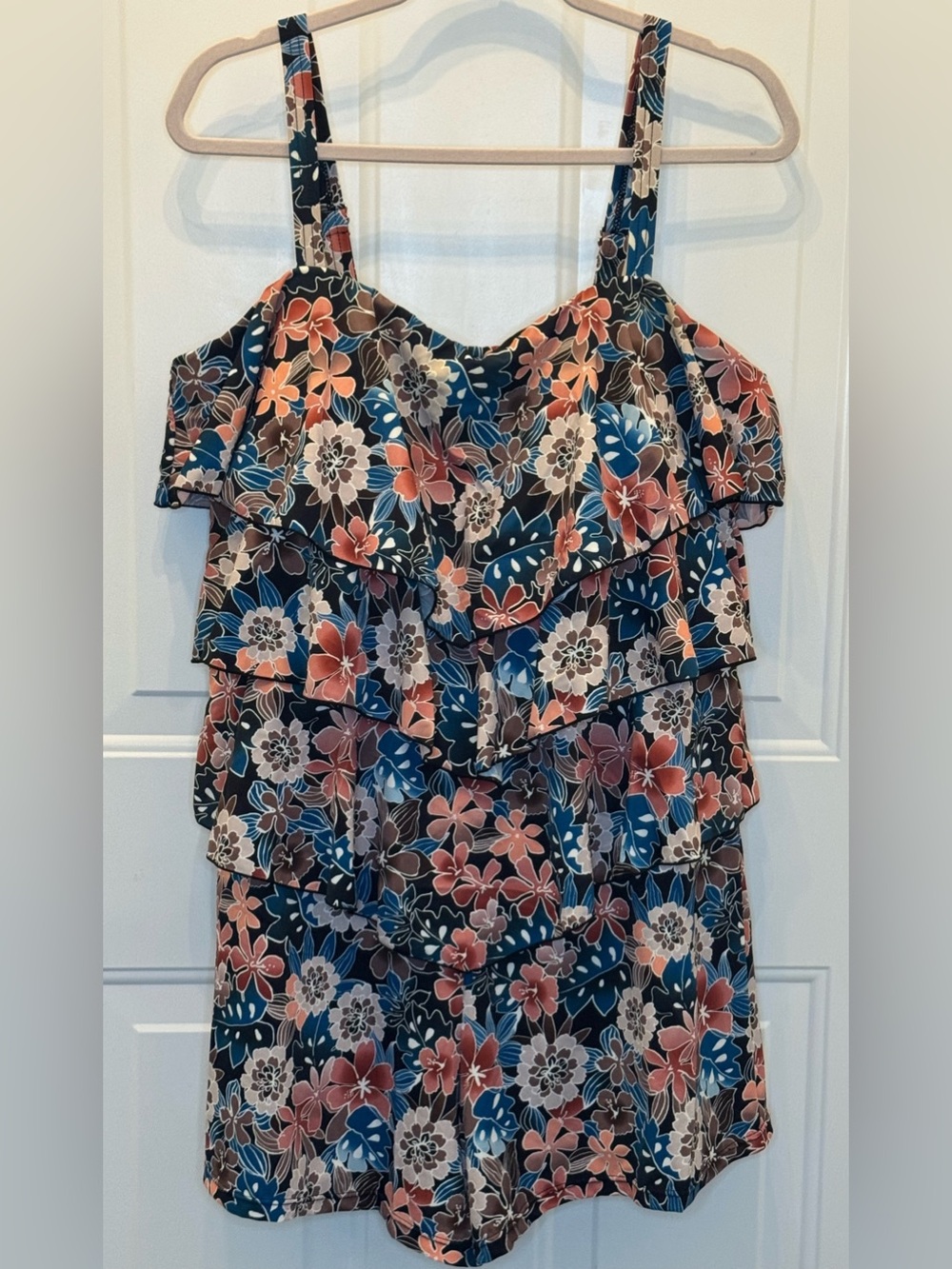 Fit 4 U Hips NEW Floral Tiered Swim Romper Swimsuit 20W Cruise Resort Beach
